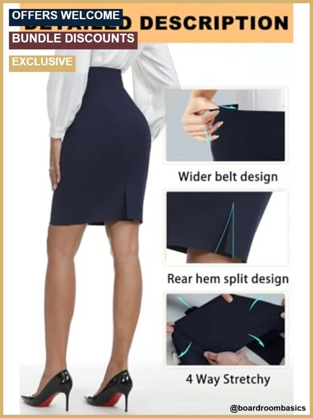 Stretchy High Waist Work Business Midi Ponte Pencil Skirt